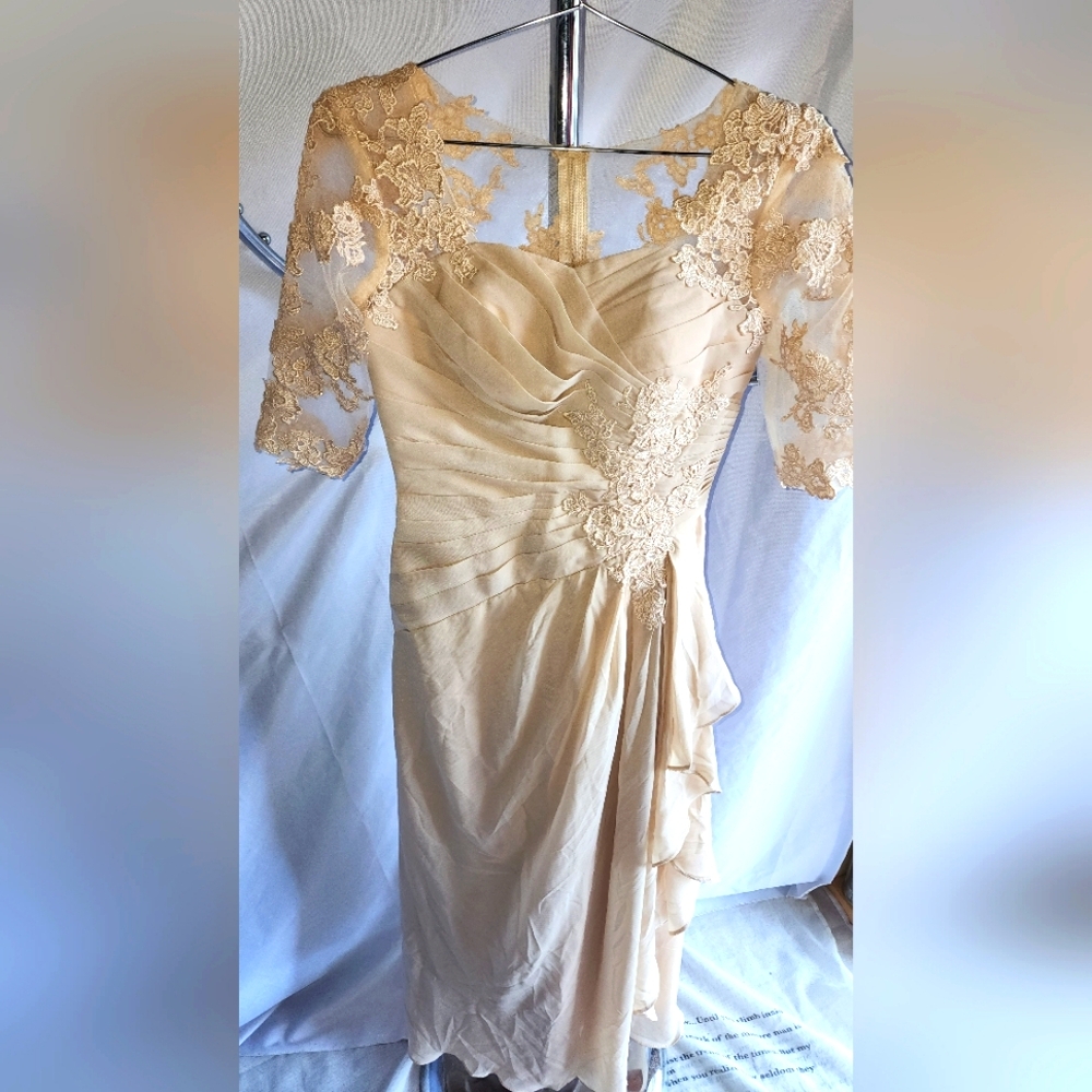 Elegant Lace Evening Dress in Cream